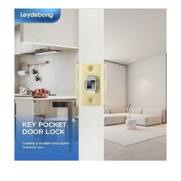 Leydebong Pack of 2 Gold Pocket Door Lock with Keys Square Pocket Door Hardware - Picture 6 of 16